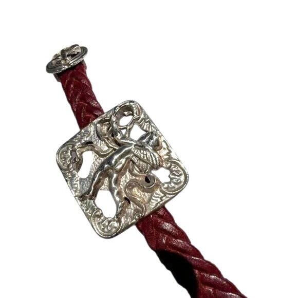 Vintage Deep Red Braided Genuine Leather Belt With Silver-Tone 3D Cherub Design main image 8